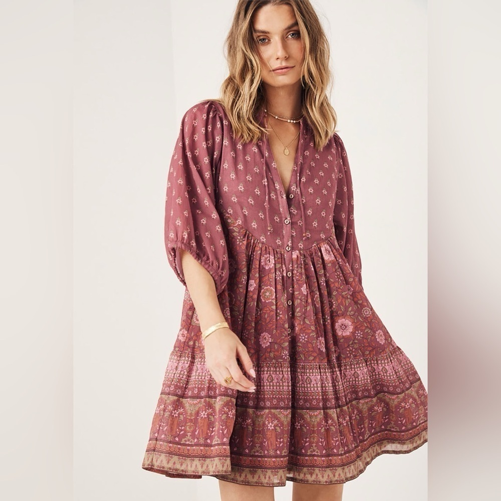 Spell Utopia Tunic Mini Dress in Berry Size Small - Picture 8 of 9
